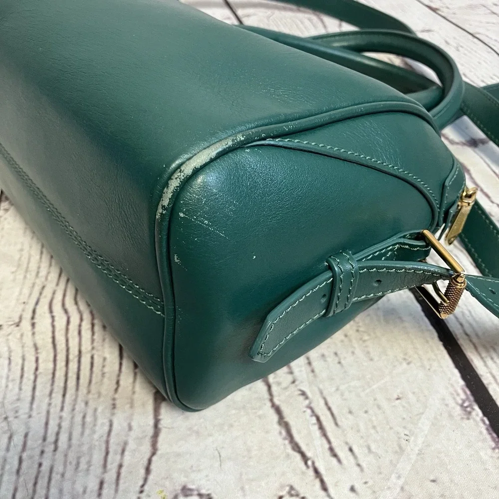 Reece Hudson Leather Handbag Green Satchel Double Handles Adjustable Strap‎